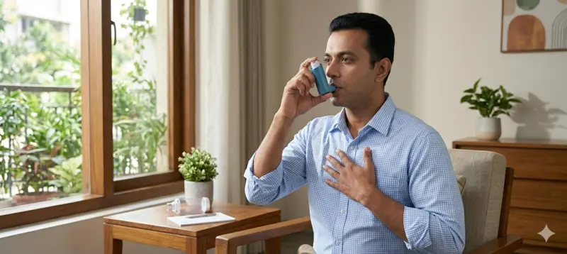 patient using inhaler